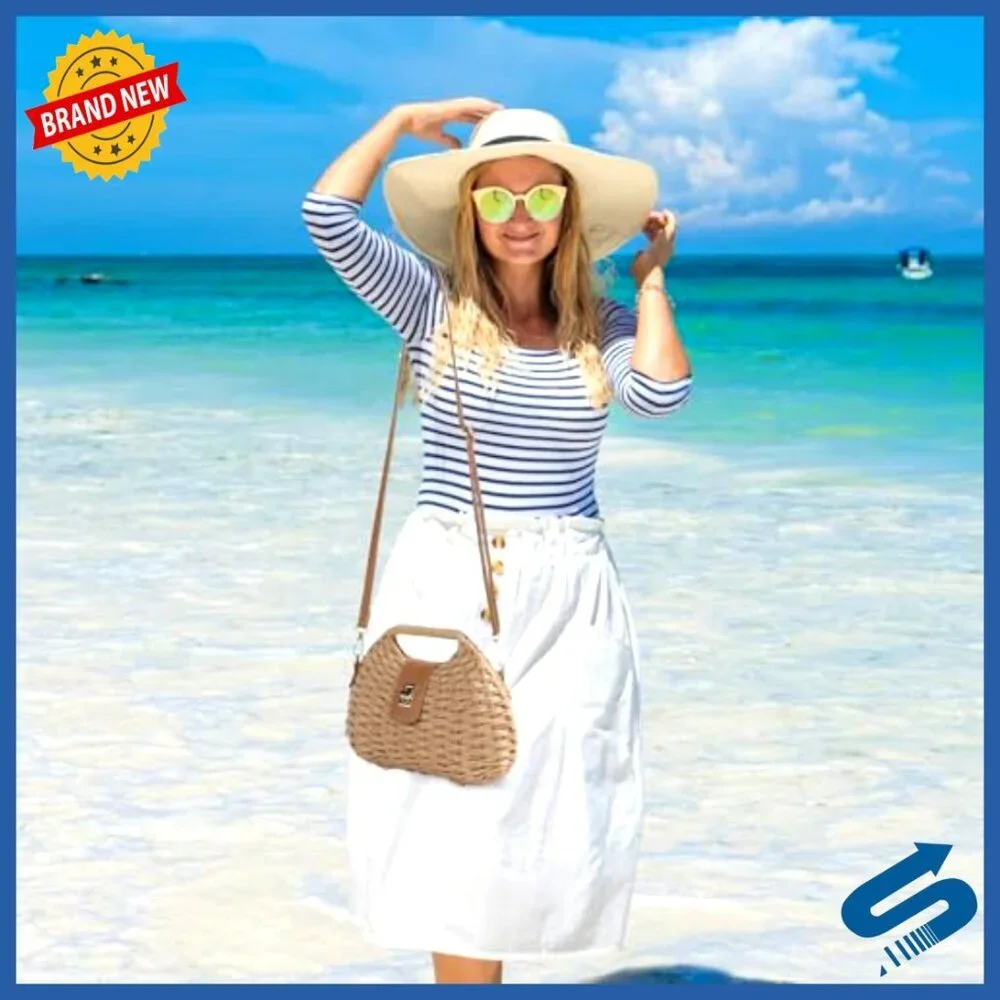 Boho Straw Crossbody Bag Adjustable Strap Handwoven Summer Beach Purse